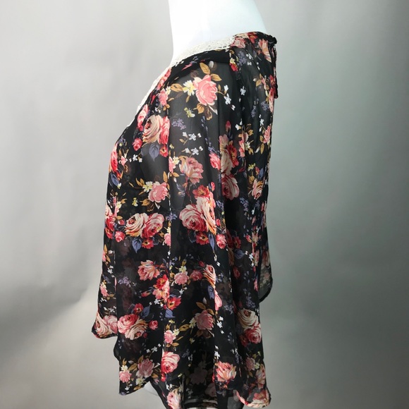 Derek Heart Floral Chiffon Batwing Blouse AL26 - Picture 4 of 8